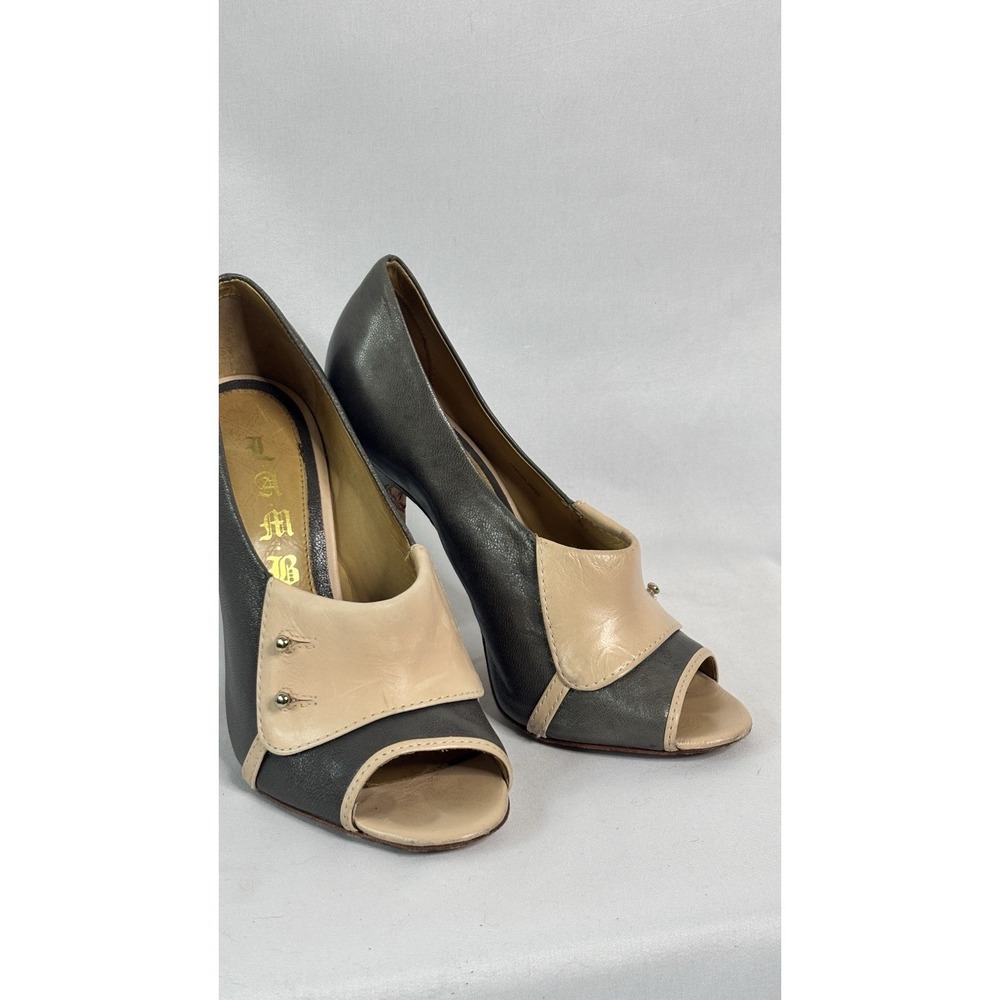 L.A.M.B Randolph Leather Pink And Gray Peep Toe Stiletto Pump Heels US Size 8 - Picture 4 of 11